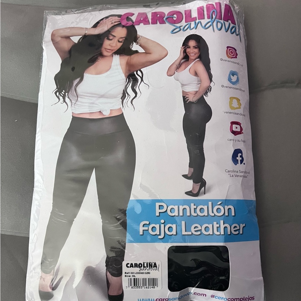 Pantalón FAJA Colombiano Leggings Leather look; high waist; size XL in Black..